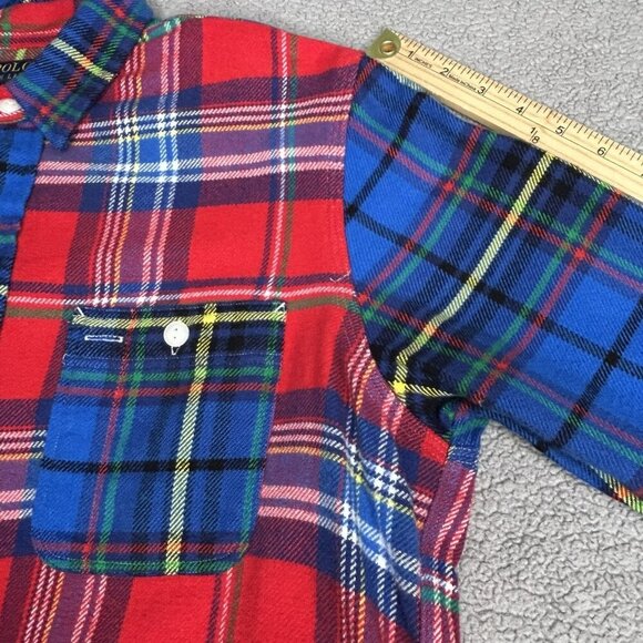 Polo Ralph Lauren Shirt Mens Medium Plaid Patchwork Flannel Button Down Strap - Picture 10 of 13